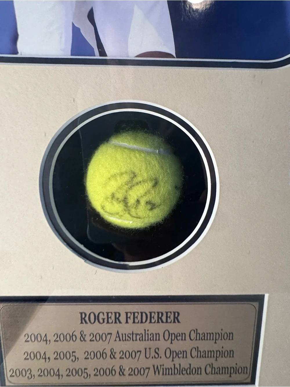 Roger Federer Signed Tennis Ball Framed US Open Photo Ace COA 14x25